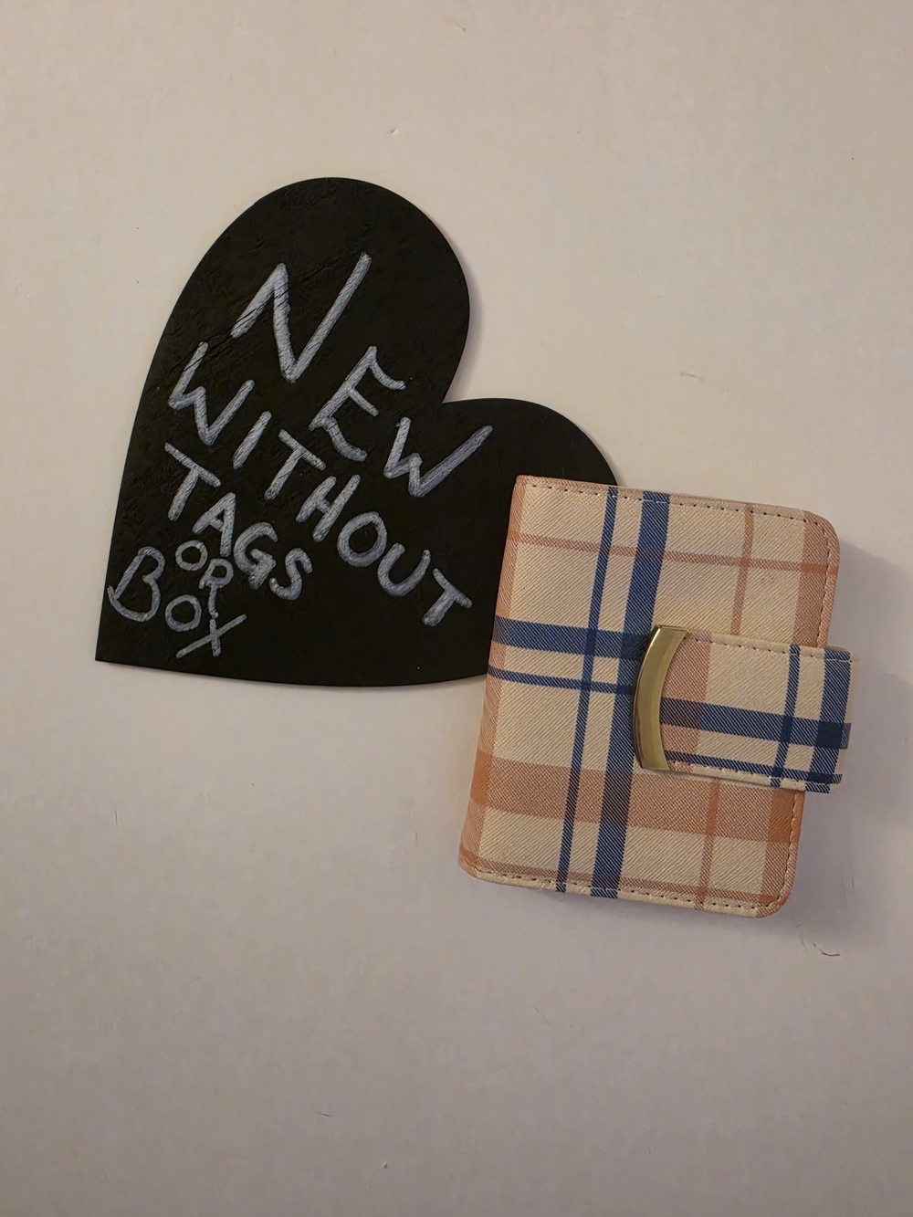 Plaid Snap Wallet in Beige, Navy & Tan - Picture 2 of 9